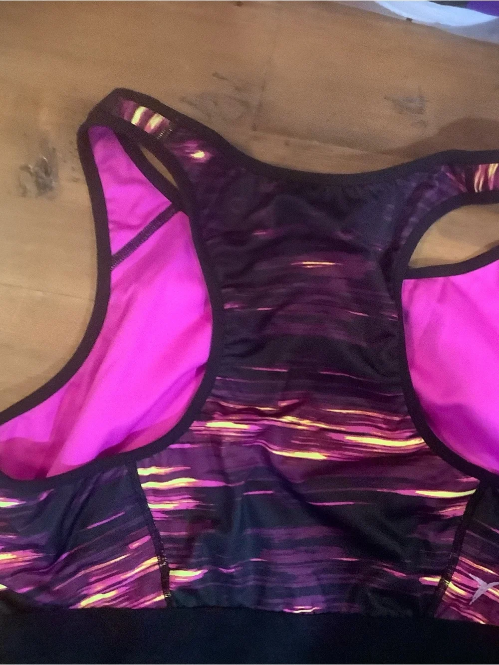Pink & Black Striped Athletic Sports Bra